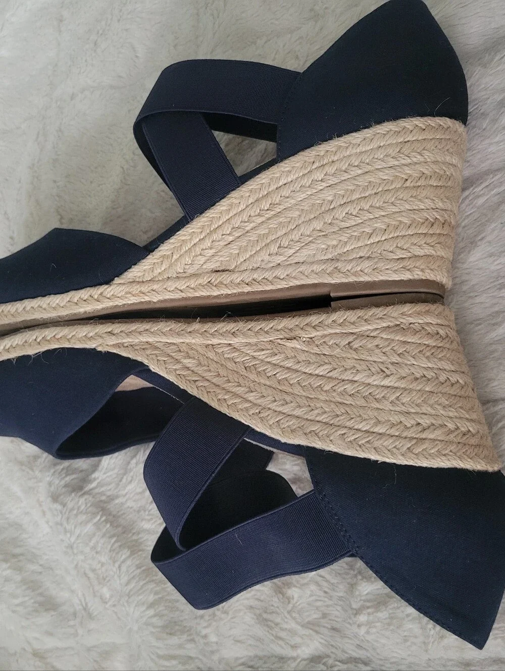 easy street Navy Espadrille Wedge Sandals with Elastic Cross Straps Size 11W